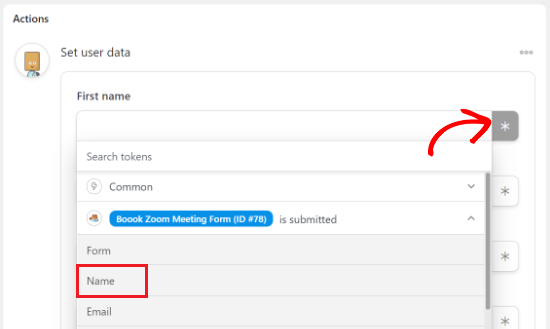 Set user data from your Zoom meeting form