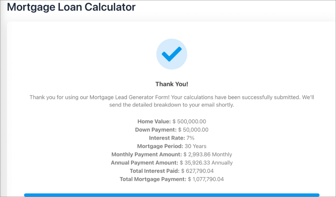 thank you message mortgage loan calculator