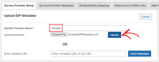 Upload Idp Metadata