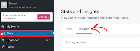 Vai a Statistiche e approfondimenti su WordPress.com