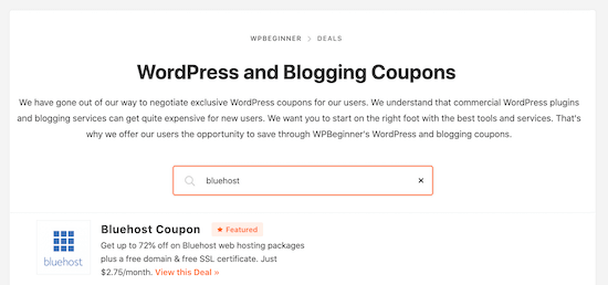 The WPBeginner coupons and discounts page