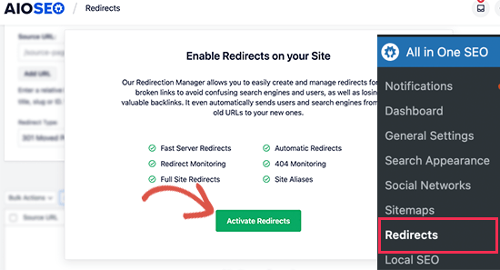 Activate redirects