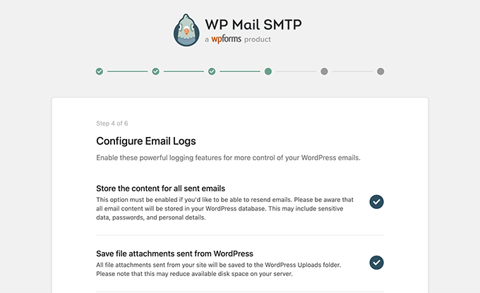 You will be asked to configure email logs