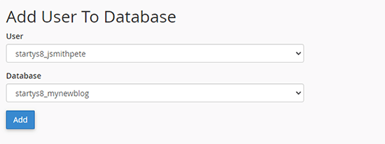 Bluehost cPanel Add user to database