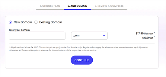 Välj ett domännamn i SiteGround