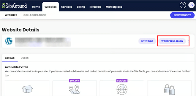 Klicka på WordPress-admin i SiteGround