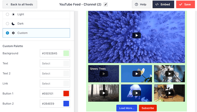 Creating a custom color scheme for your YouTube channel feed in WordPress