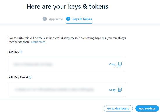 Copy API key and secret