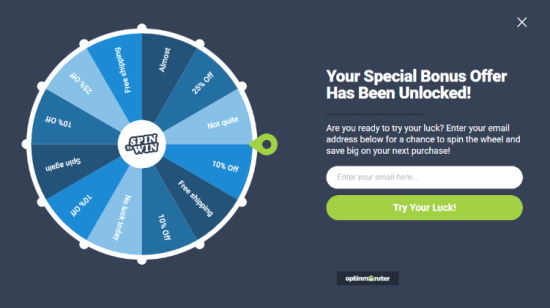OptinMonster spin to win popup example