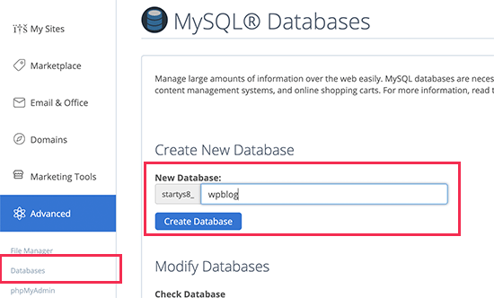 Creating a new database