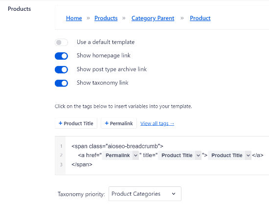 Personalizza il modello breadcrumb del prodotto