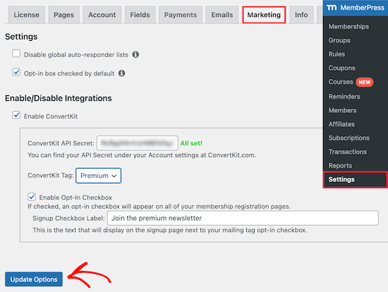 启用 ConvertKit API