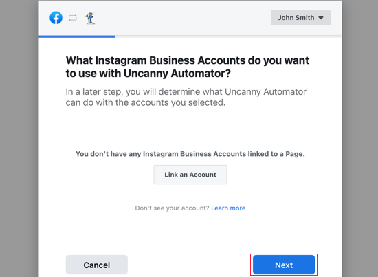 Puoi collegare Uncanny Automator a un account aziendale di Instragram