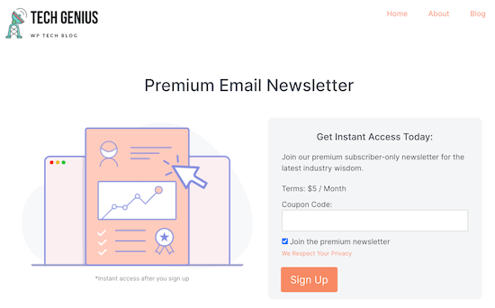 Home Page Newsletter Example