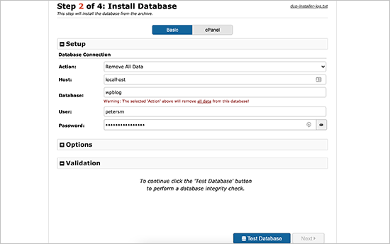 Connect your new database