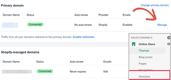 Manage Domains Shopify
