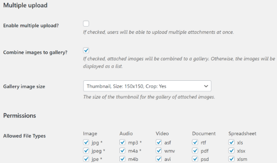 Multiple upload settings