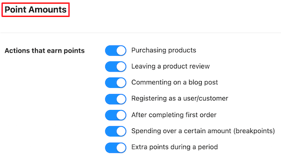 Point Amounts Toggles