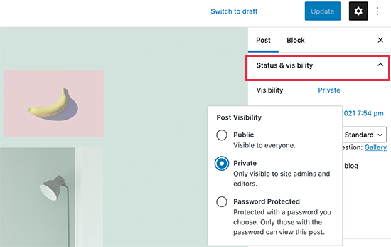Post visibility settings in WordPress