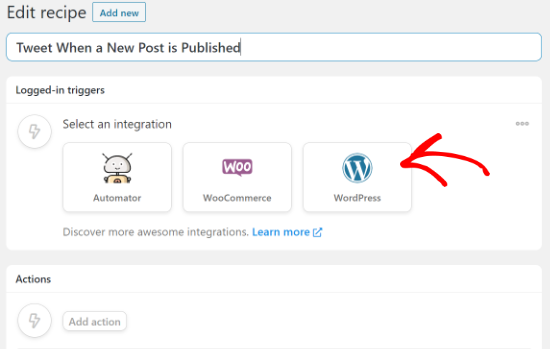 Elija WordPress como su integración