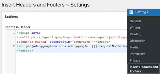 Add code to Insert Headers and Footers plugin