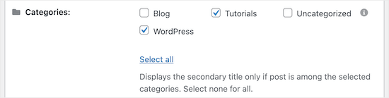 Check boxes for post category display