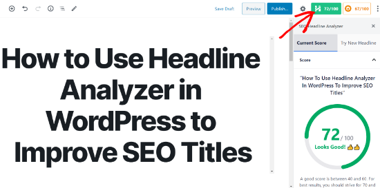 Click the SEO headline analyzer button