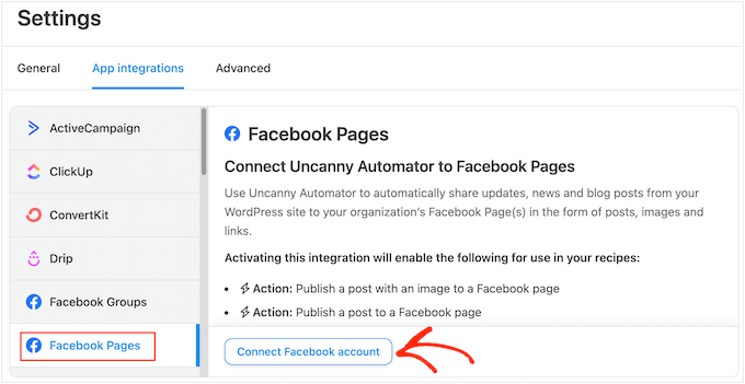 Connecting Facebook to Uncanny Automator