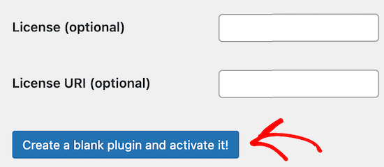 Click create a blank plugin and activate it button