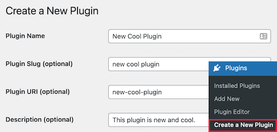 Enter new plugin name and details