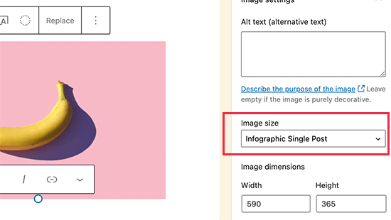 在帖子编辑器中选择您的自定义图像尺寸
