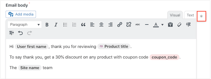 Sending a discount coupon via email