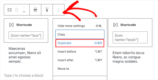 Click options and duplicate column