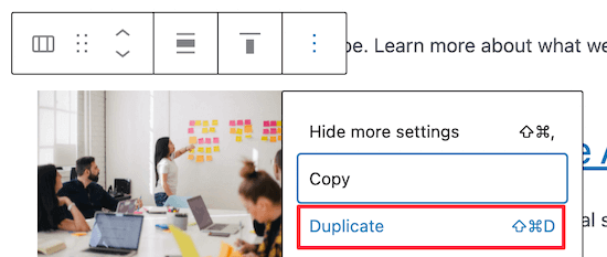 Duplicate existing column block