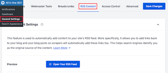Modifica contenuto RSS