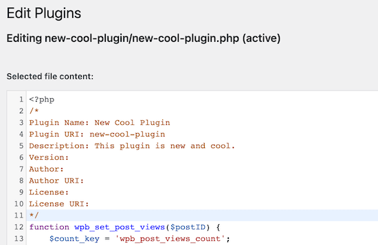 Enter new plugin code