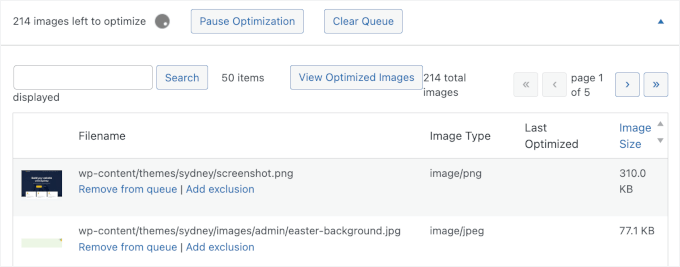 EWWW Optimizer's image optimization queue