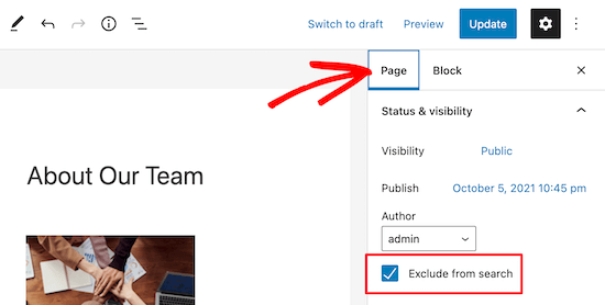 Exclude from search checkbox