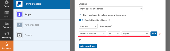 Toggle the Enable Conditional Logic Option