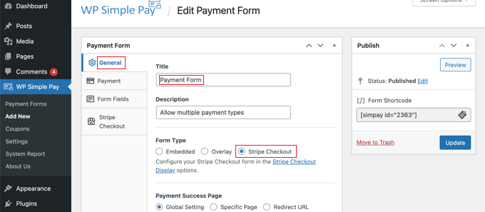 Give Your New Payment Form a Name and Description