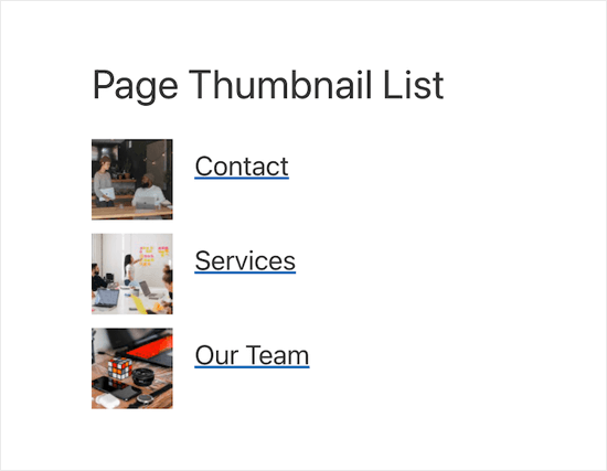 example page list with thumbnails
