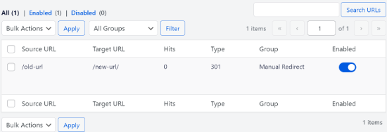 Redirection logs in AIOSEO