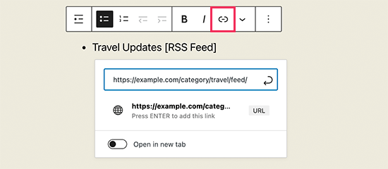 Manually adding link to a category RSS feed in WordPress