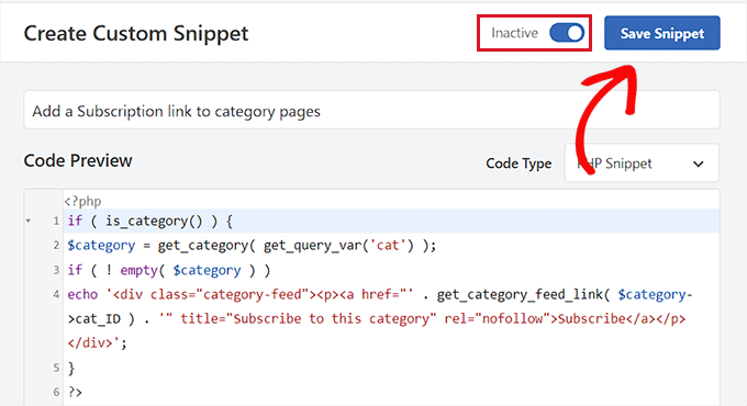 Save snippet for adding subscription link to category pages