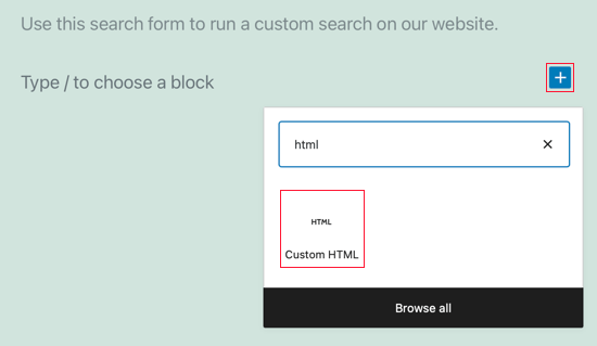 Aggiungi un blocco HTML personalizzato