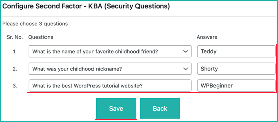 Choose Your Security Questions and Answers