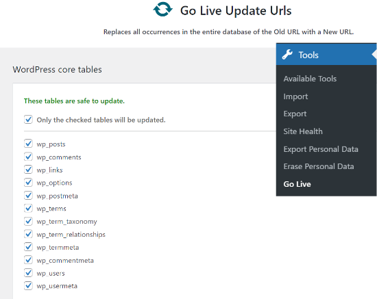 Select Core Tables To Update