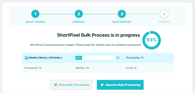 ShortPixel's bulk optimizion running