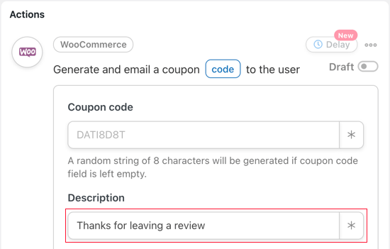 Type in a Description for the Code