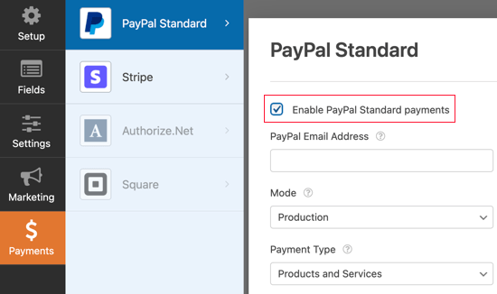 'PayPal 표준 결제 활성화' 확인란을 선택합니다.